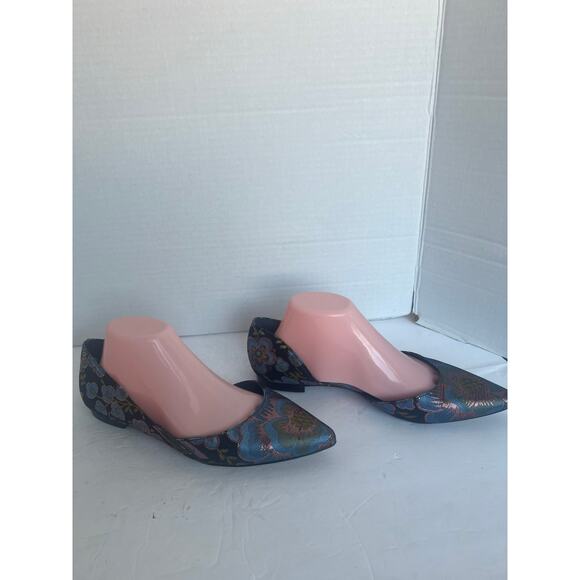 Marc Fisher D’Orsay Blue Gold Floral Pattern Flat Slip On Pointy Toe Shoes 9.5M - Picture 3 of 11